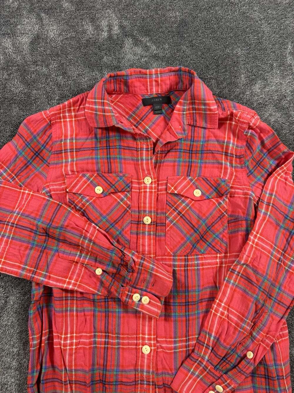 J.Crew Plaid Long Sleeve Button Down Shirt Size 00P Red Cotton Blend